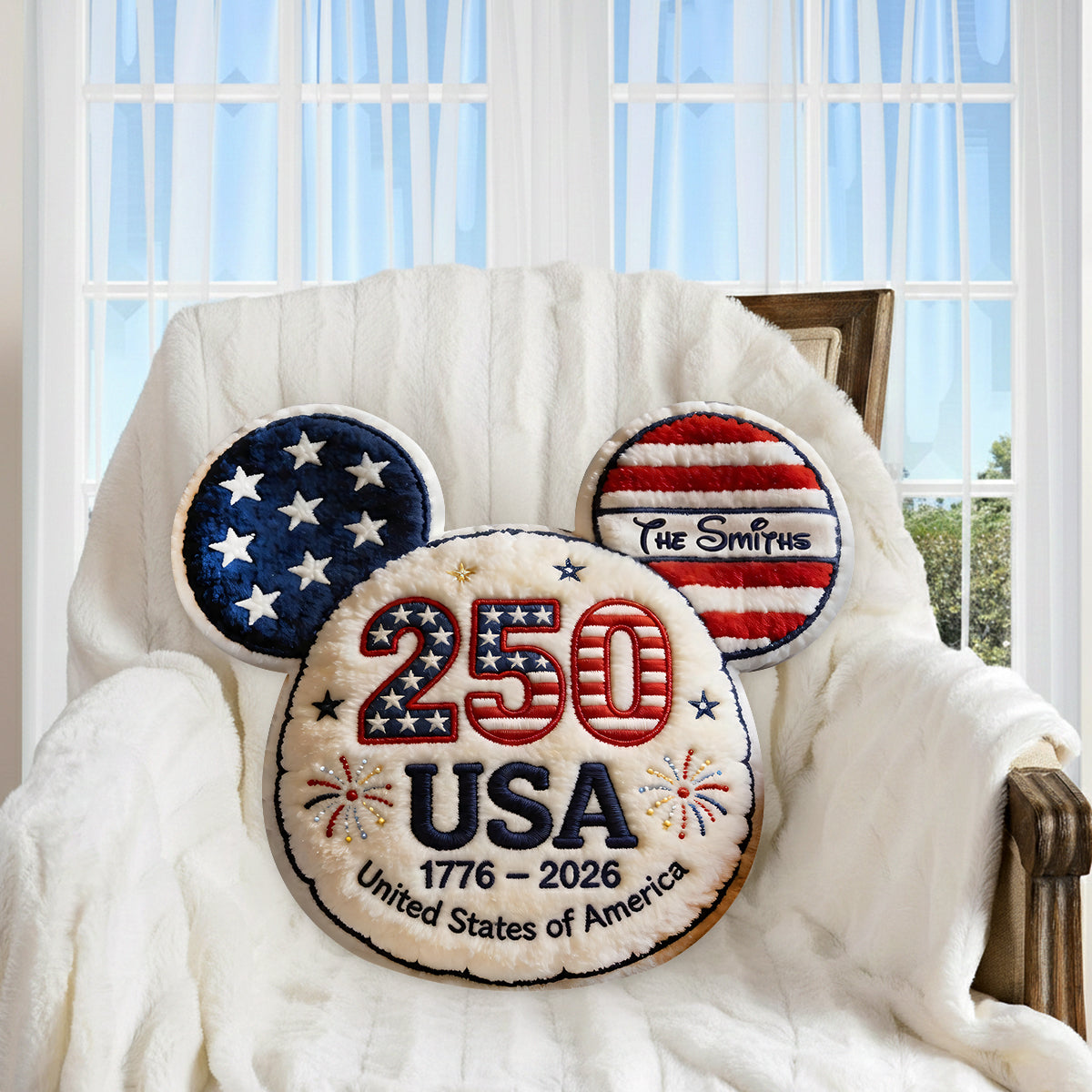 Mouse Ears America 250th Anniversary - Personalized Mouse Premium Faux Fur Pillow