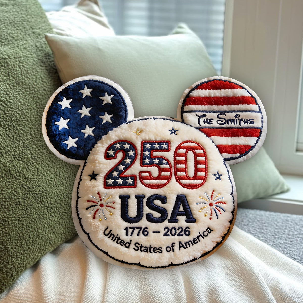 Mouse Ears America 250th Anniversary - Personalized Mouse Premium Faux Fur Pillow