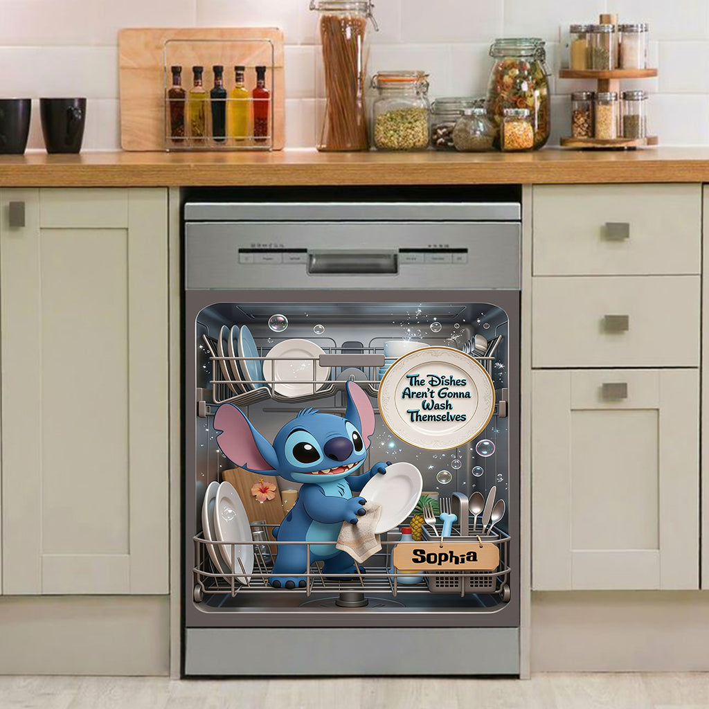 Funny Blue Alien Wash Dishes - Personalized Ohana Dishwasher Cover