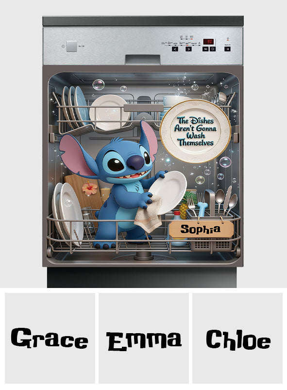 Funny Blue Alien Wash Dishes - Personalized Ohana Dishwasher Cover