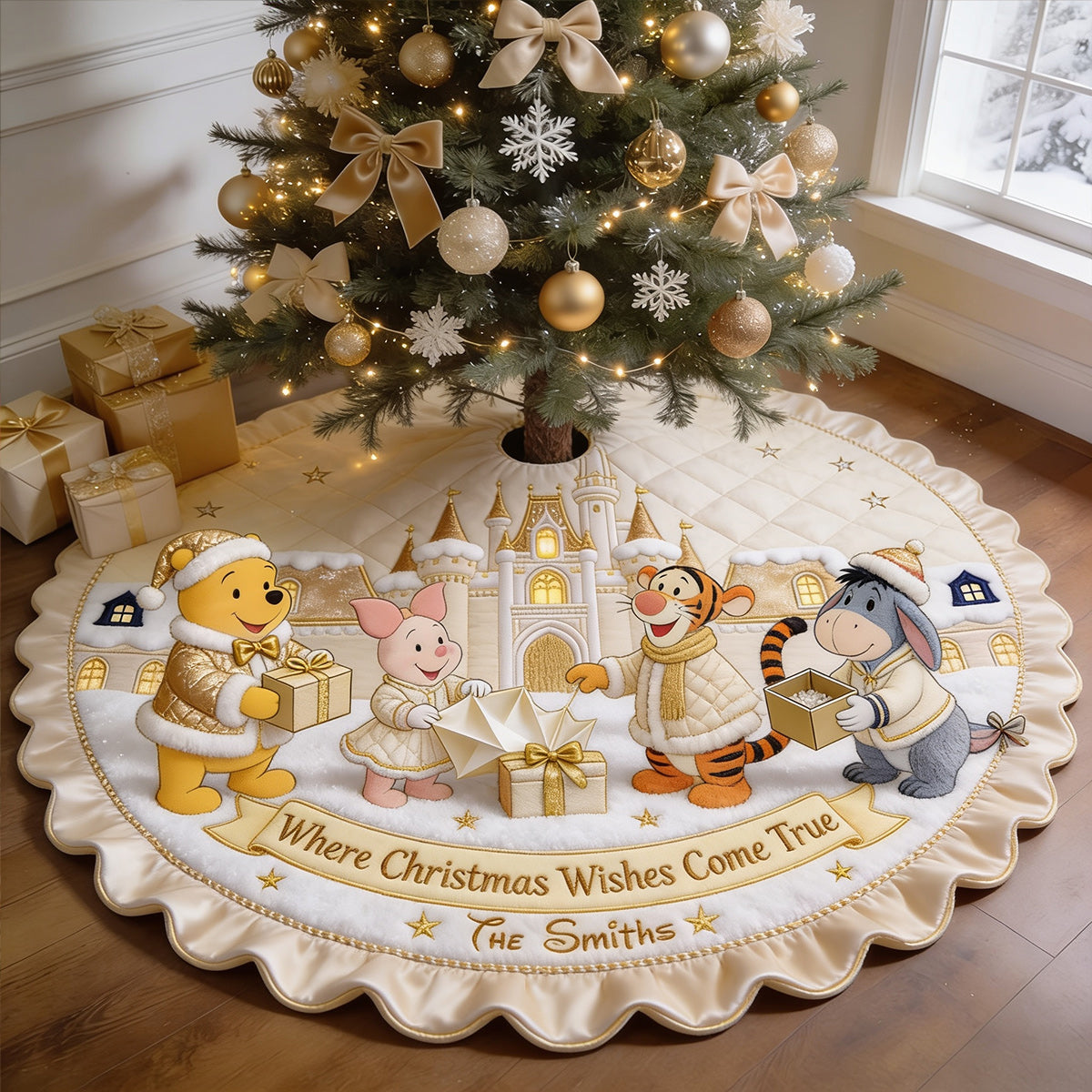 Magical Time Of The Year - Personalized Yellow Bear Shaped Tree Skirt