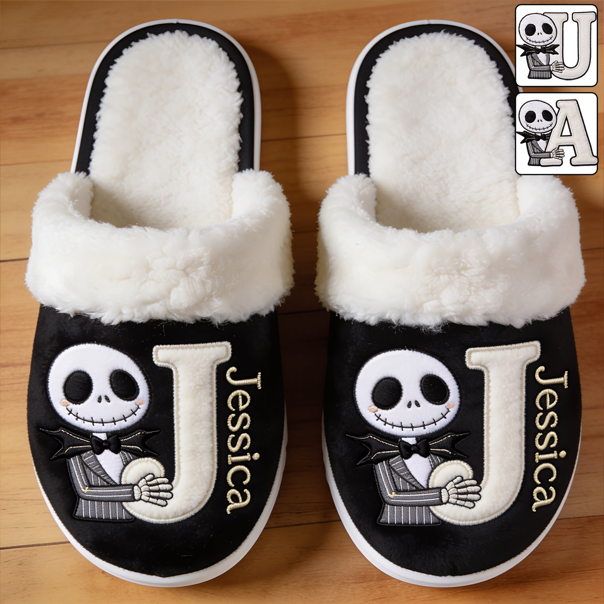 Spooky Monogram Cozy Pair - Personalized Nightmare Slippers With Fur Lining