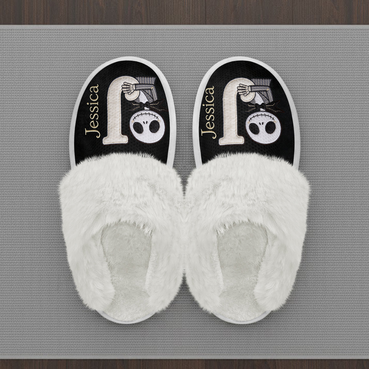 Spooky Monogram Cozy Pair - Personalized Nightmare Slippers With Fur Lining