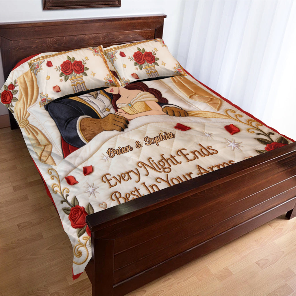 Every Night Ends Best In Your Arm - Personalized Beauty And The Beast Bedding Set