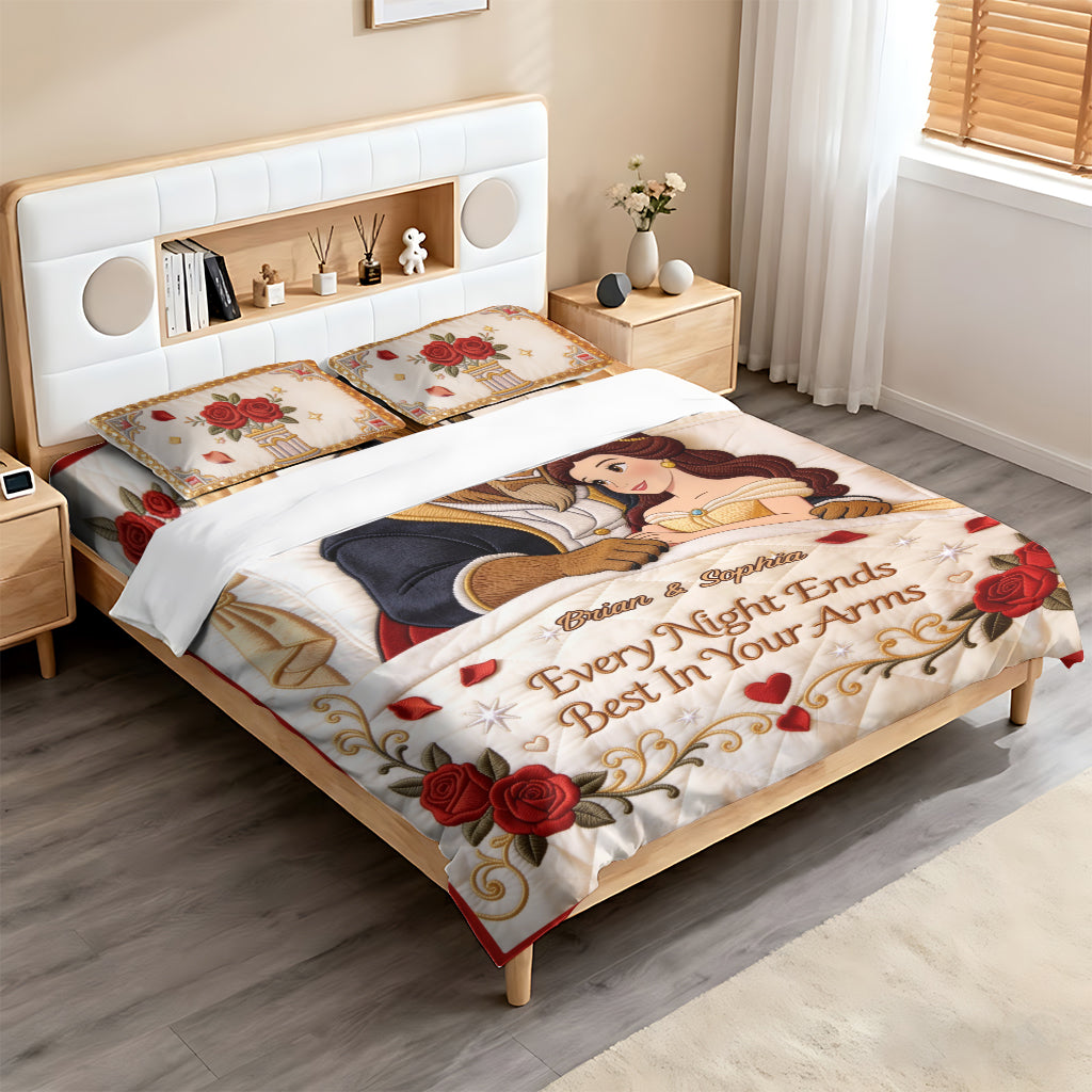 Every Night Ends Best In Your Arm - Personalized Beauty And The Beast Bedding Set