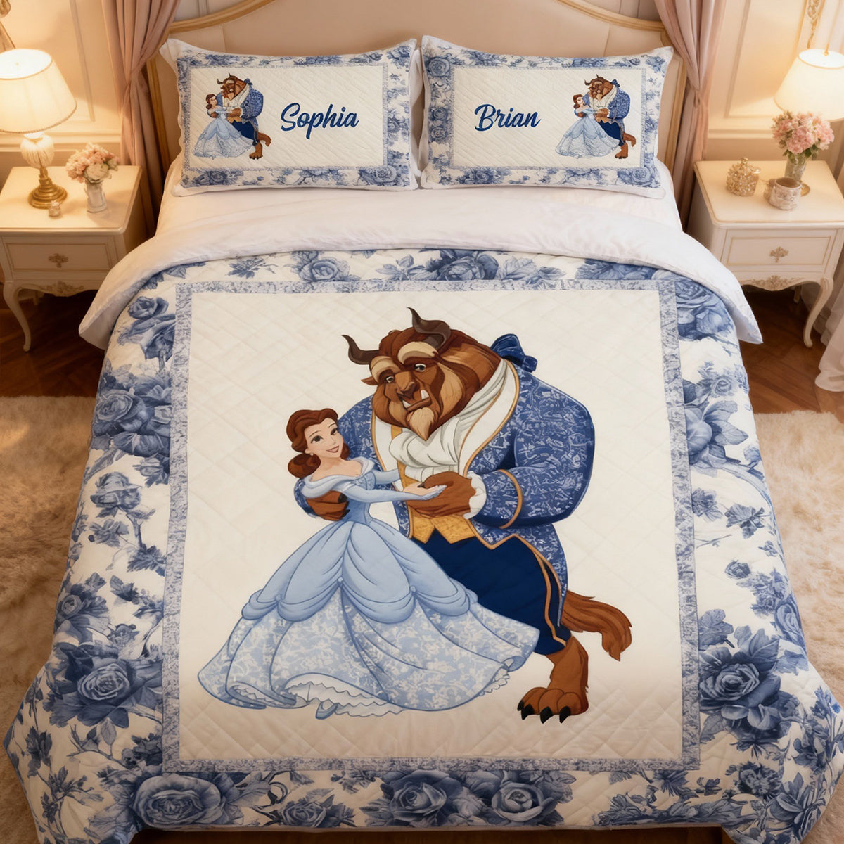 Couple Princess And The Beast - Personalized Couple Bedding Set