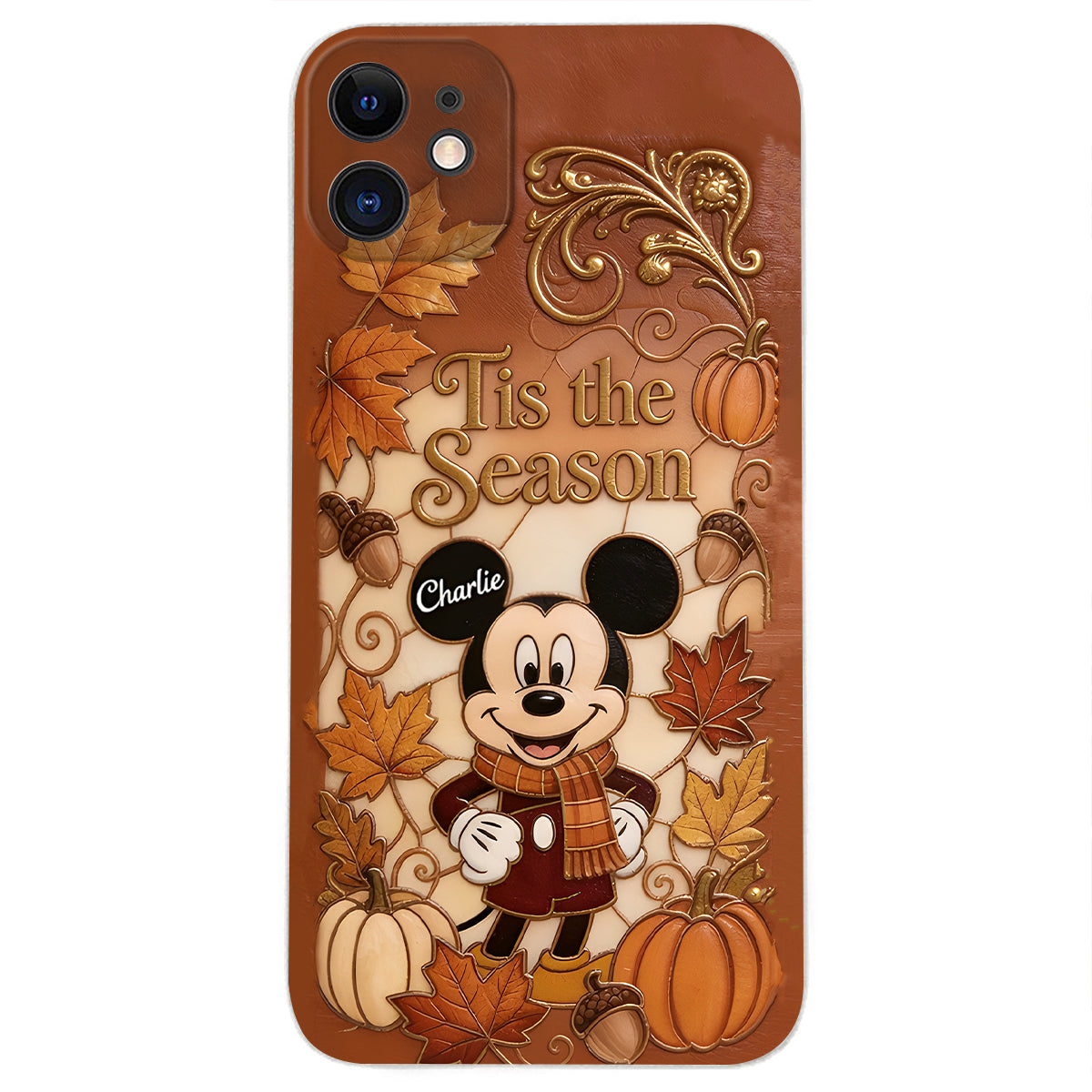 Autumn Cartoon Character - Personalized Mouse 3D Embossed Leather Phone Case