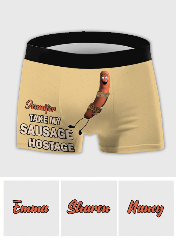 Take My Sausage Hostage - Personalized Couple Men’s Boxer Briefs