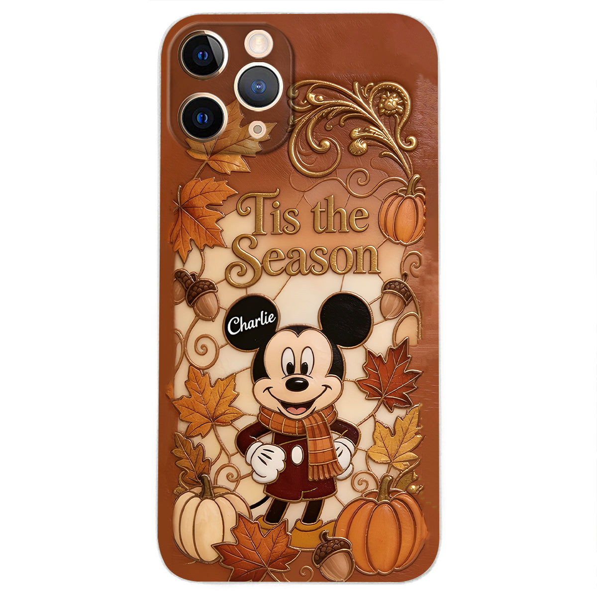 Autumn Cartoon Character - Personalized Mouse 3D Embossed Leather Phone Case