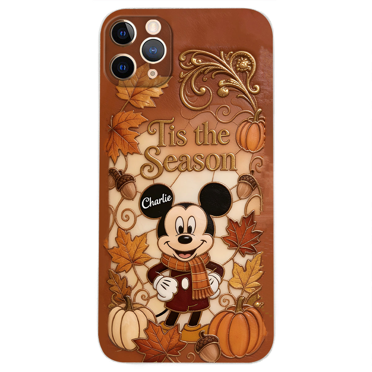 Autumn Cartoon Character - Personalized Mouse 3D Embossed Leather Phone Case