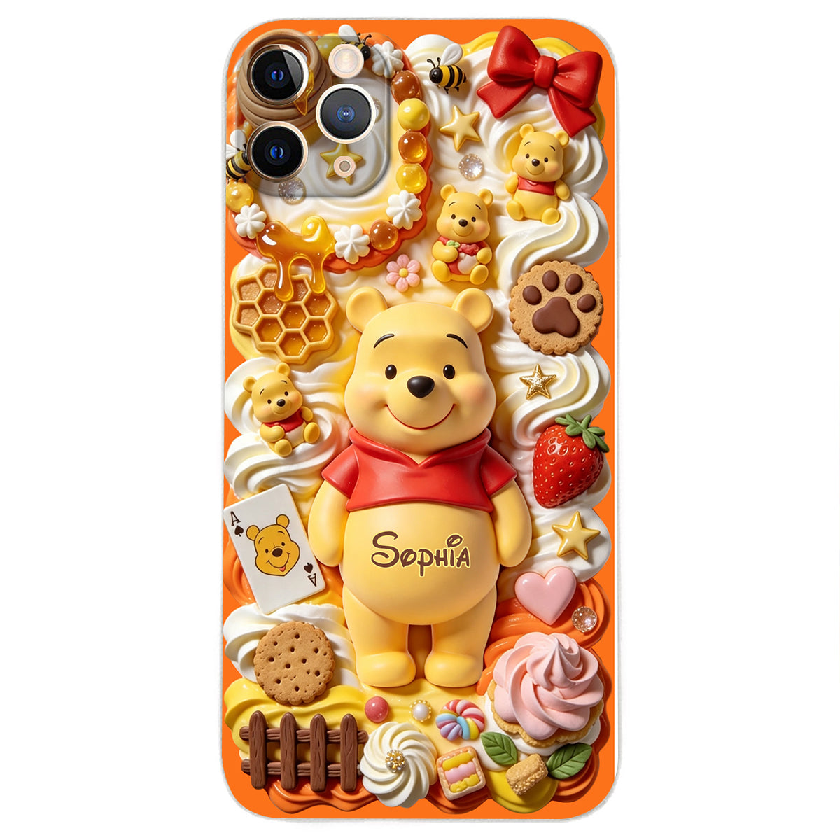 Sweet Bear - Personalized Yellow Bear 3D Embossed Leather Phone Case