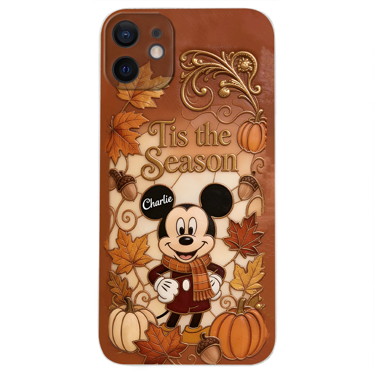 Autumn Cartoon Character - Personalized Mouse 3D Embossed Leather Phone Case
