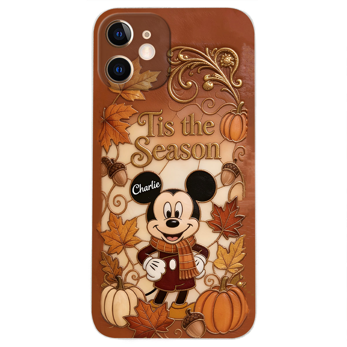Autumn Cartoon Character - Personalized Mouse 3D Embossed Leather Phone Case