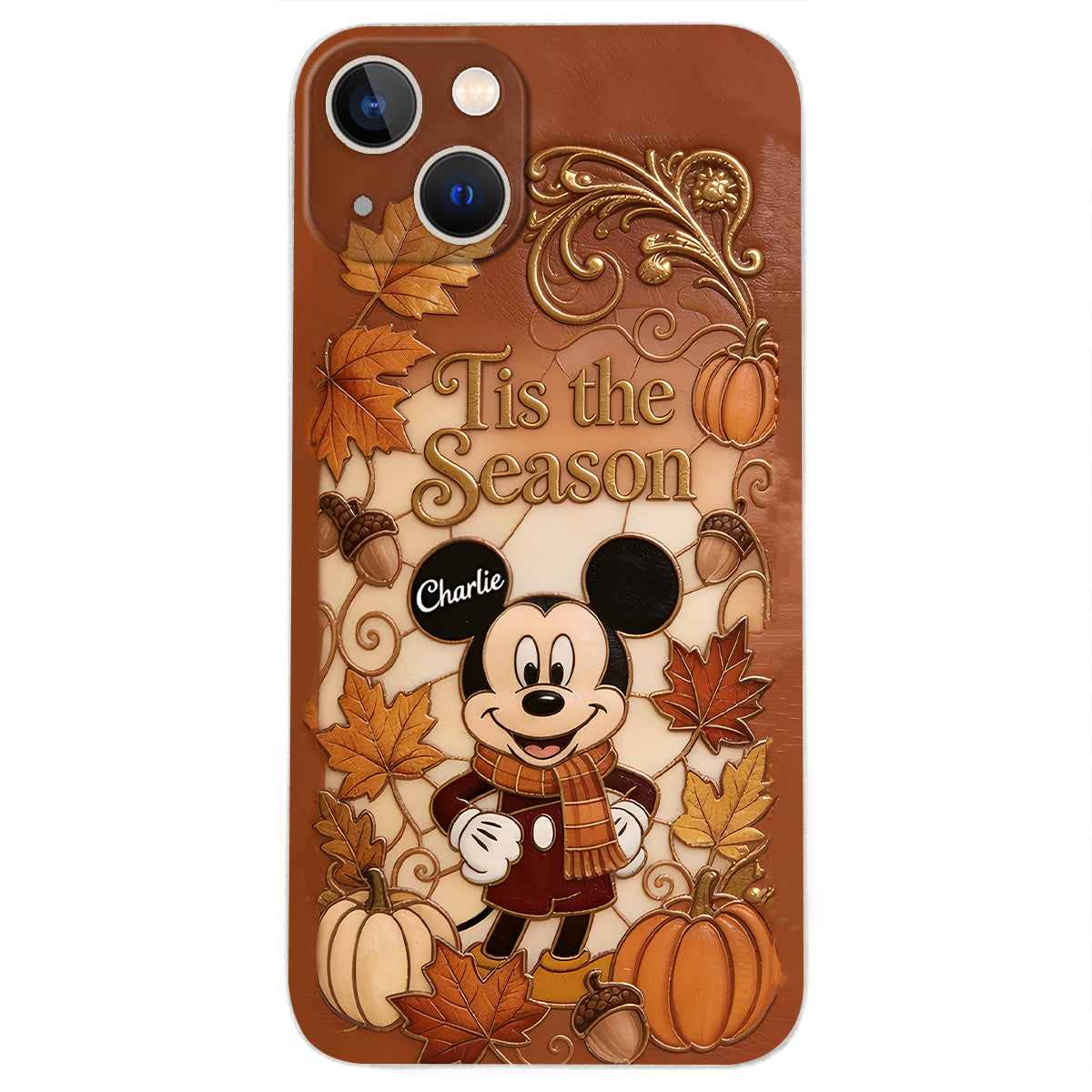 Autumn Cartoon Character - Personalized Mouse 3D Embossed Leather Phone Case