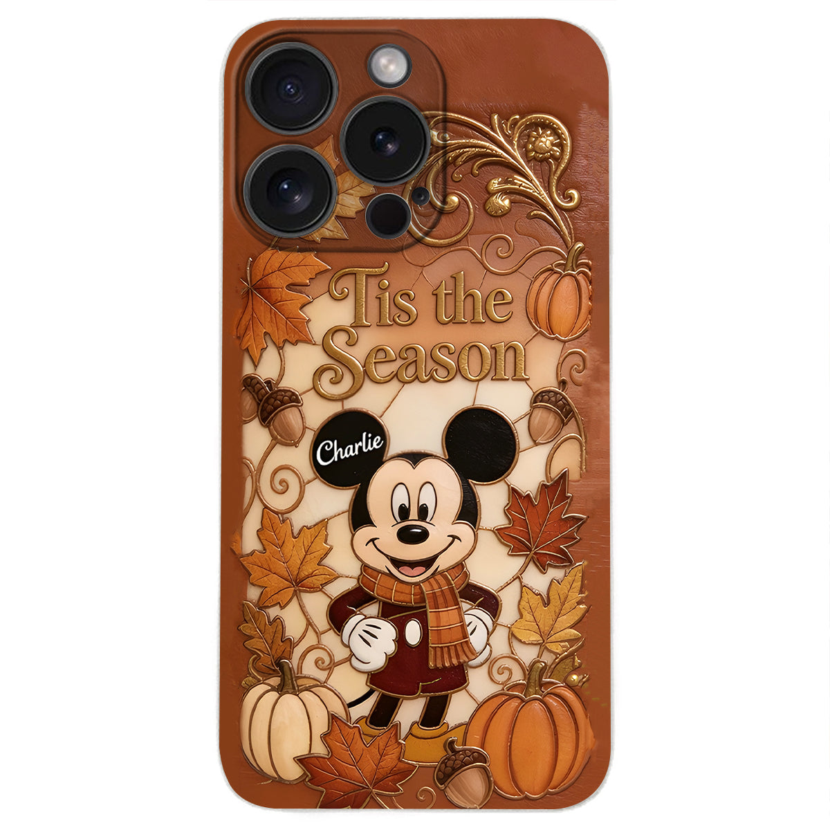 Autumn Cartoon Character - Personalized Mouse 3D Embossed Leather Phone Case