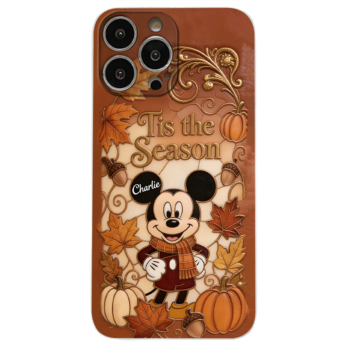 Autumn Cartoon Character - Personalized Mouse 3D Embossed Leather Phone Case