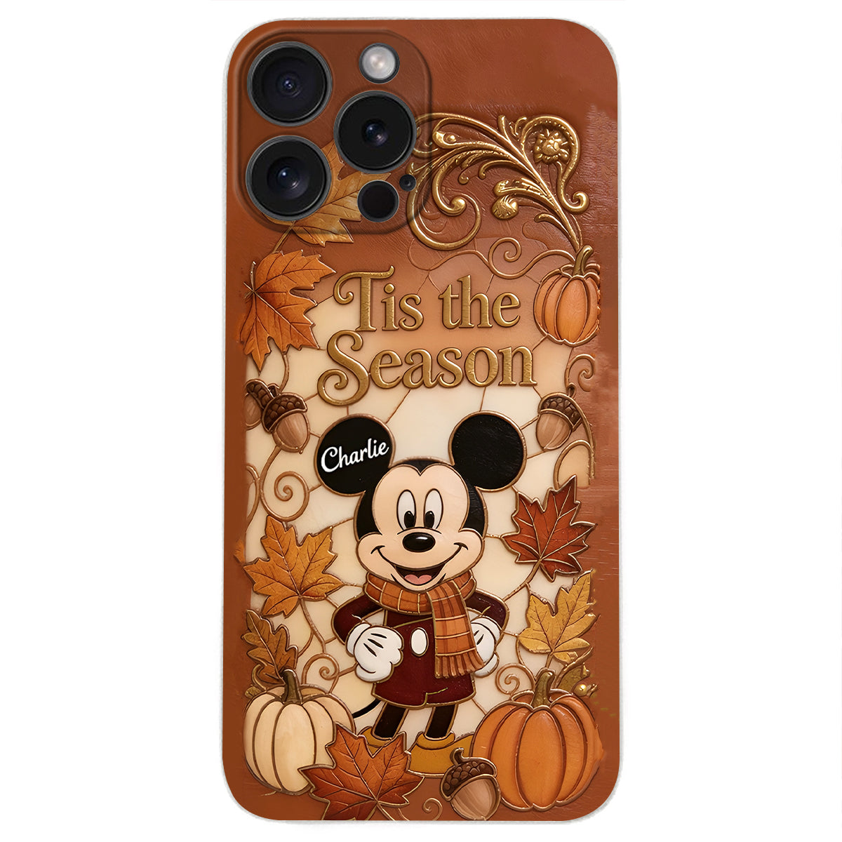 Autumn Cartoon Character - Personalized Mouse 3D Embossed Leather Phone Case