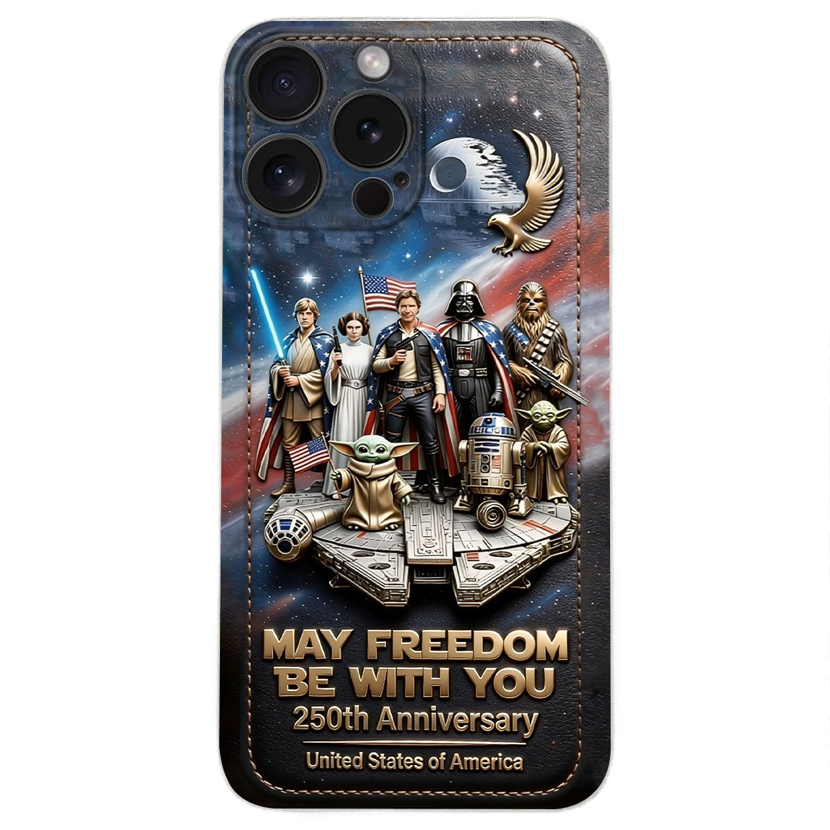 May Freedom Be With You - Personalized The Force 3D Embossed Leather Phone Case