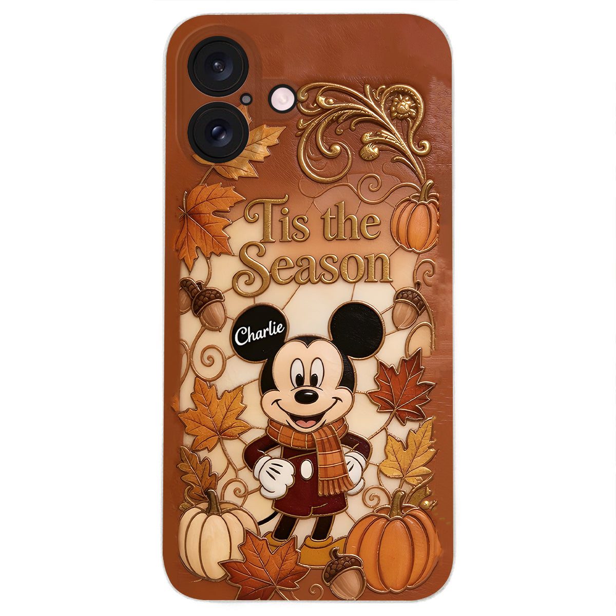 Autumn Cartoon Character - Personalized Mouse 3D Embossed Leather Phone Case