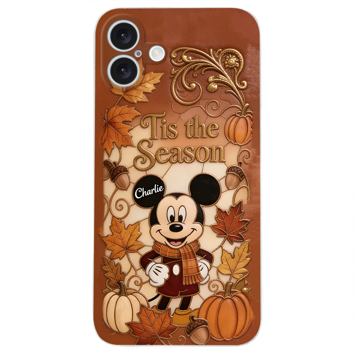 Autumn Cartoon Character - Personalized Mouse 3D Embossed Leather Phone Case