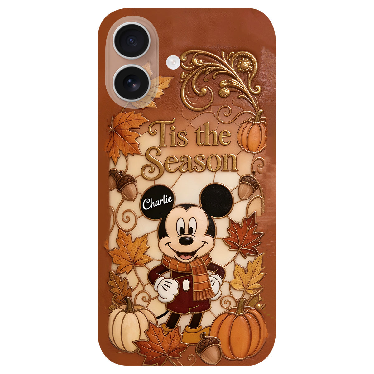 Autumn Cartoon Character - Personalized Mouse 3D Embossed Leather Phone Case