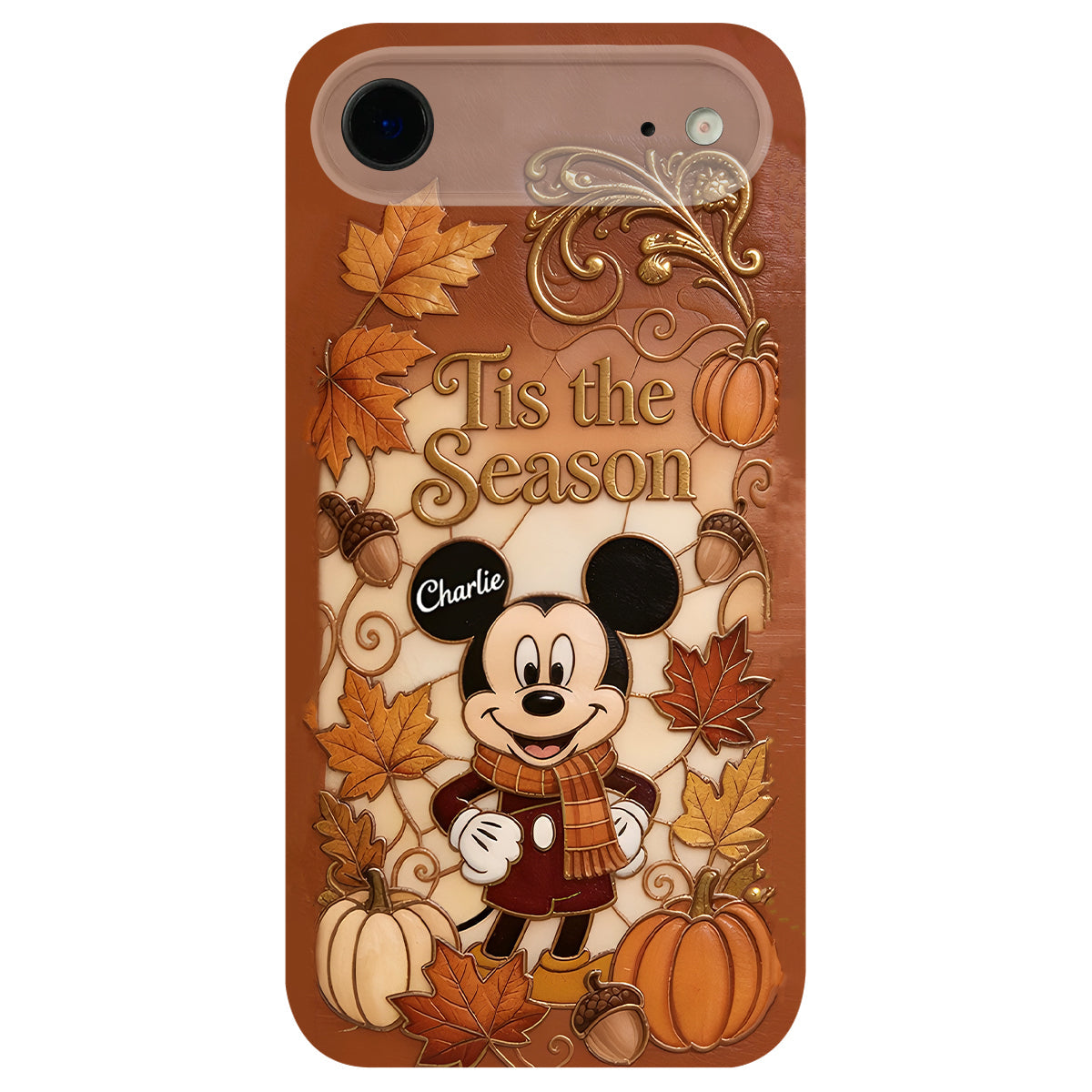 Autumn Cartoon Character - Personalized Mouse 3D Embossed Leather Phone Case