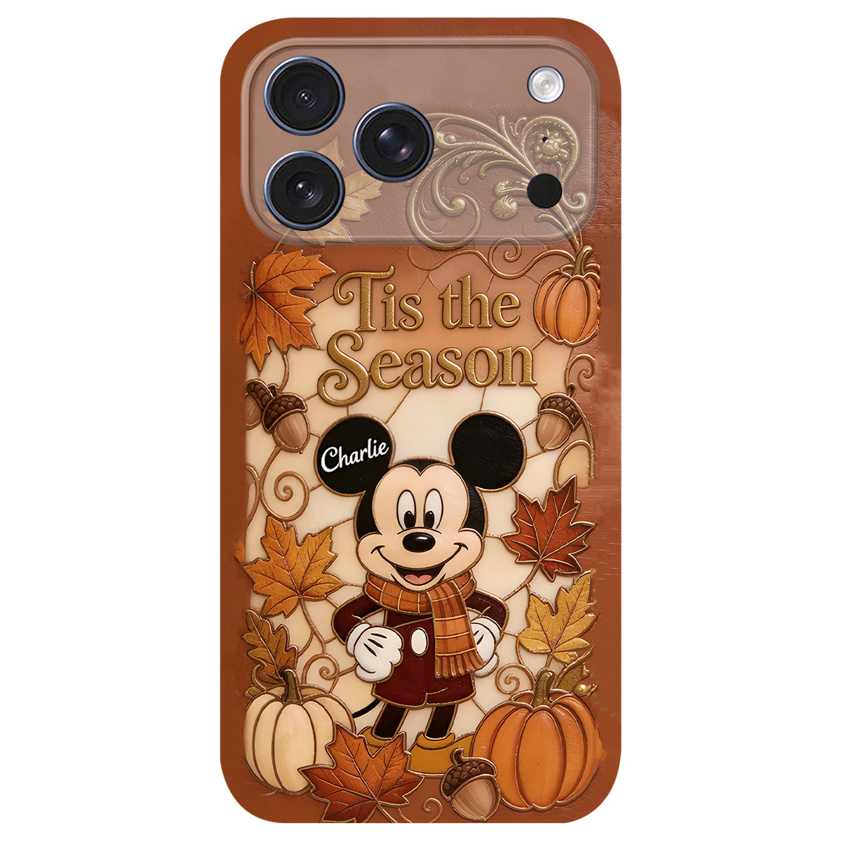 Autumn Cartoon Character - Personalized Mouse 3D Embossed Leather Phone Case