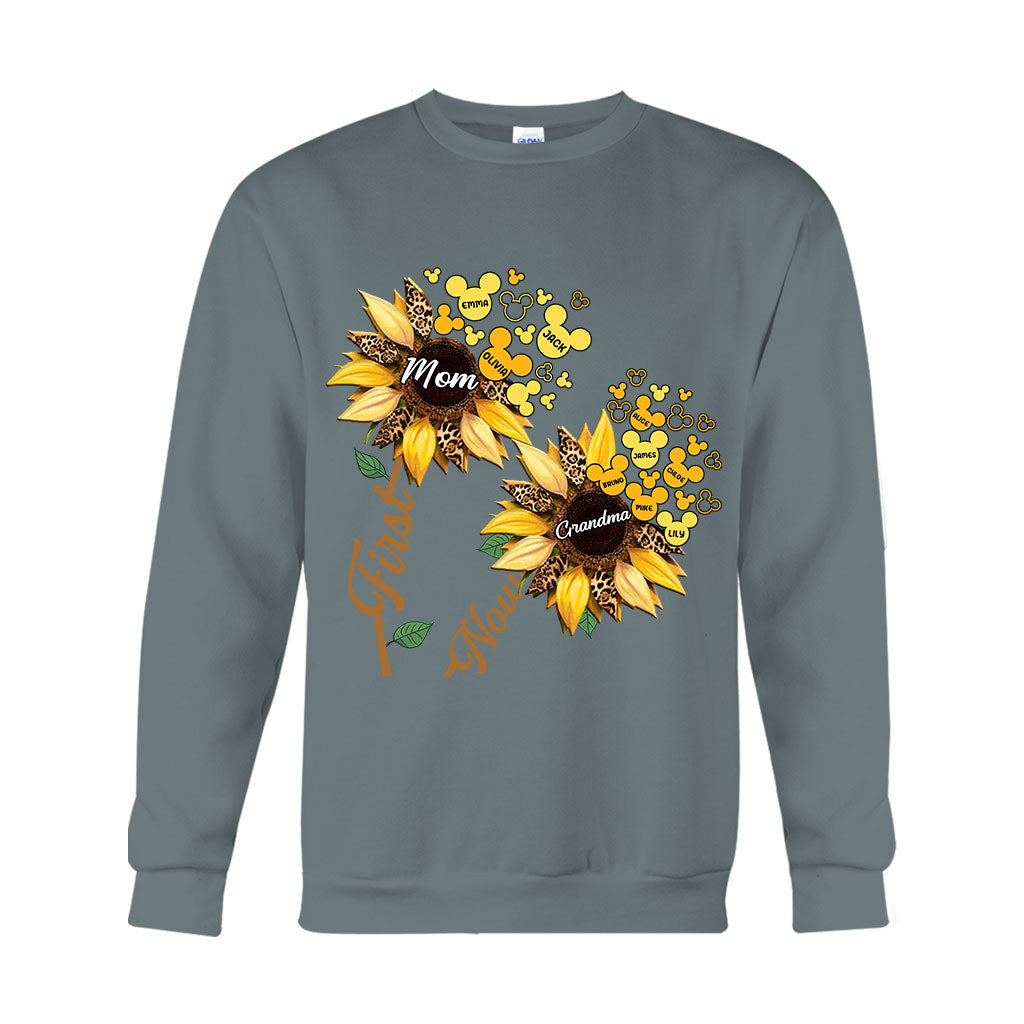 First Mom Now Grandma Sunflower Mouse Ears - Personalized Grandma T-shirt And Hoodie