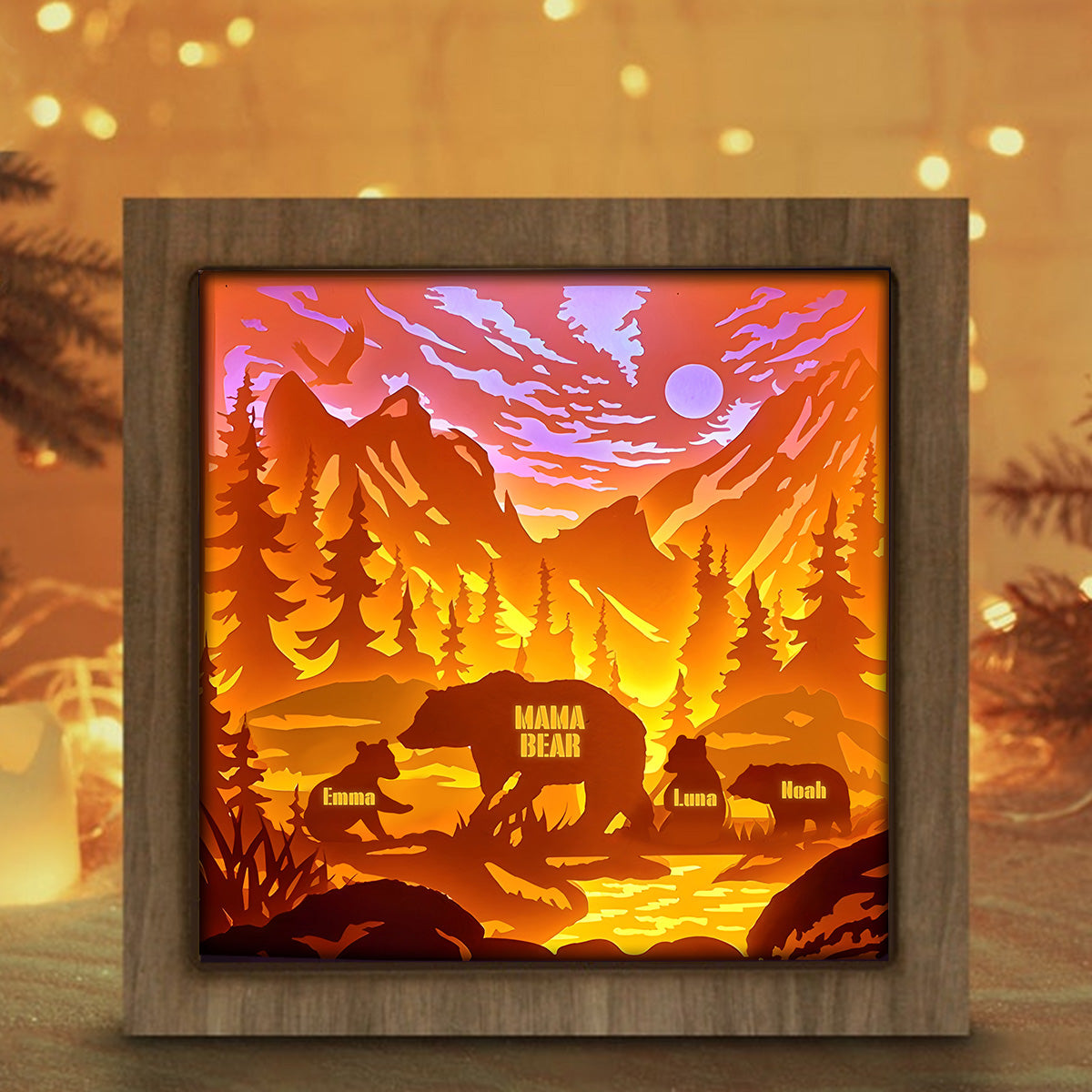 Mama Bear - Personalized Mother Light Shadow Box