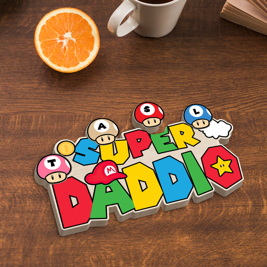 Super Daddio Mommio Baby Mushroom - Personalized Super Plumber Shaped Wooden Puzzle