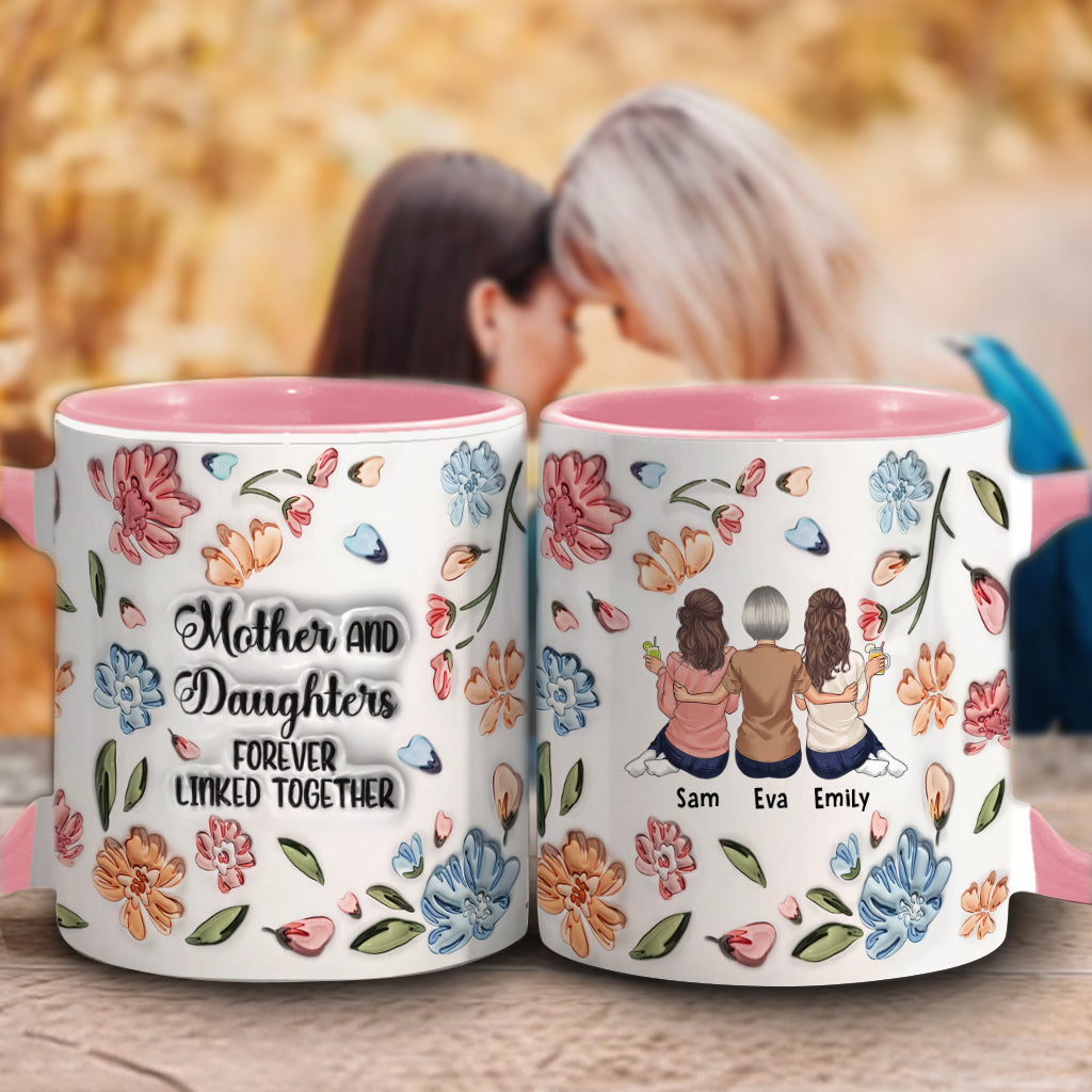 Mother And Daughters Sons Children Forever Linked Together Floral Inflated - Personalized Mother Accent Mug