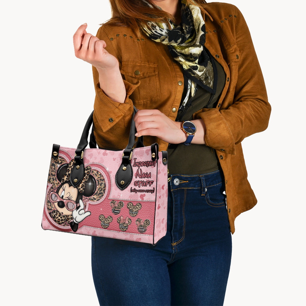 Important Nana Stuff Mainly Snacks Actually - Personalized Grandma Leather Handbag