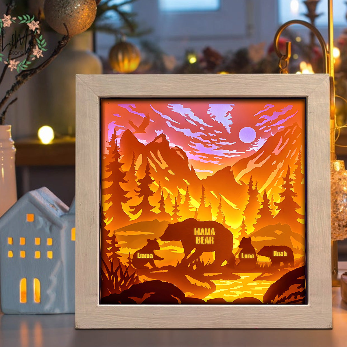 Mama Bear - Personalized Mother Light Shadow Box