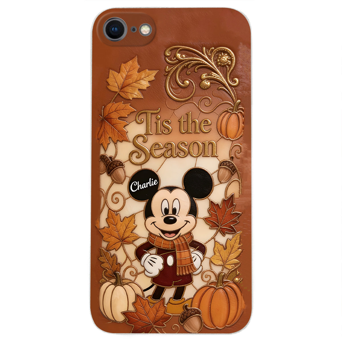 Autumn Cartoon Character - Personalized Mouse 3D Embossed Leather Phone Case