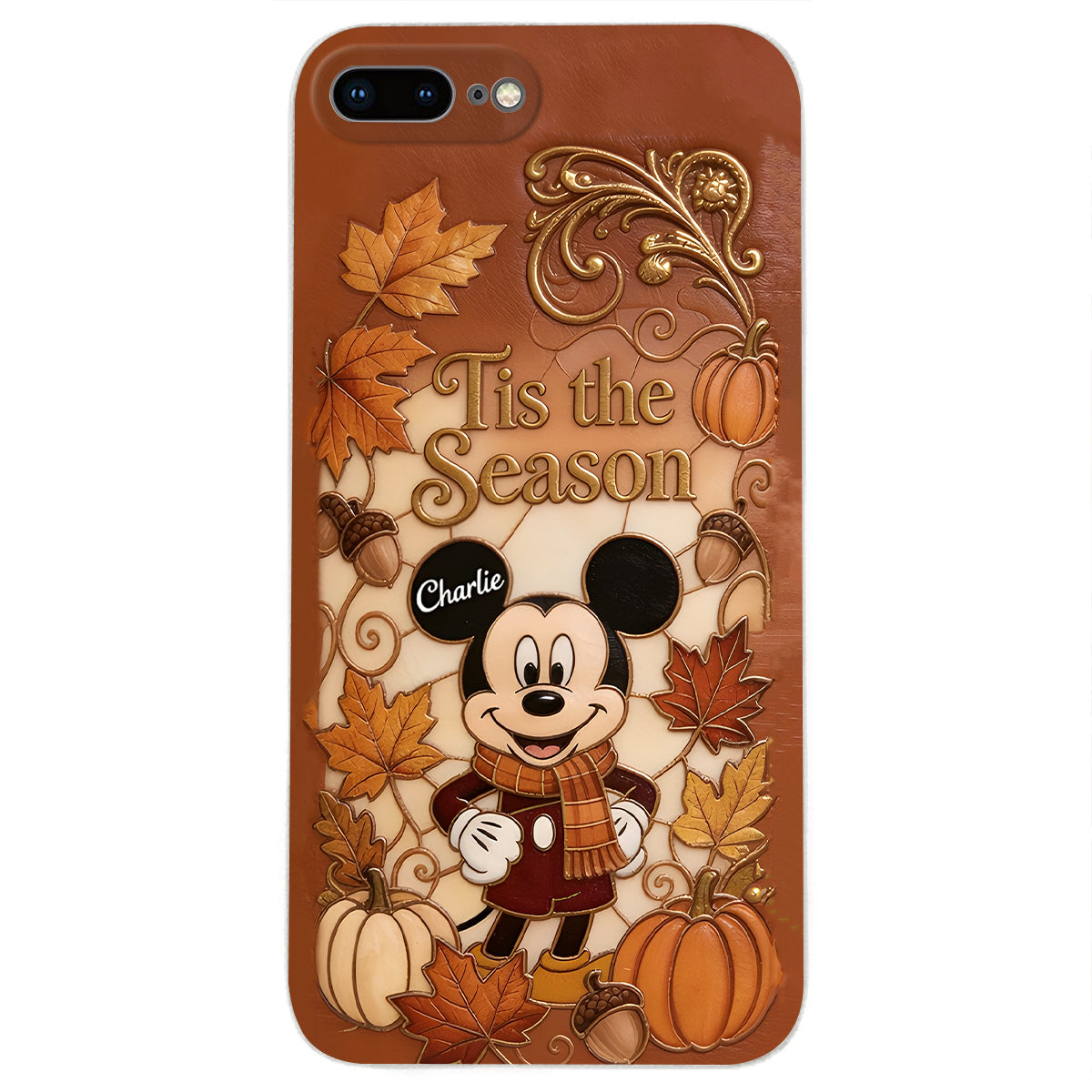 Autumn Cartoon Character - Personalized Mouse 3D Embossed Leather Phone Case