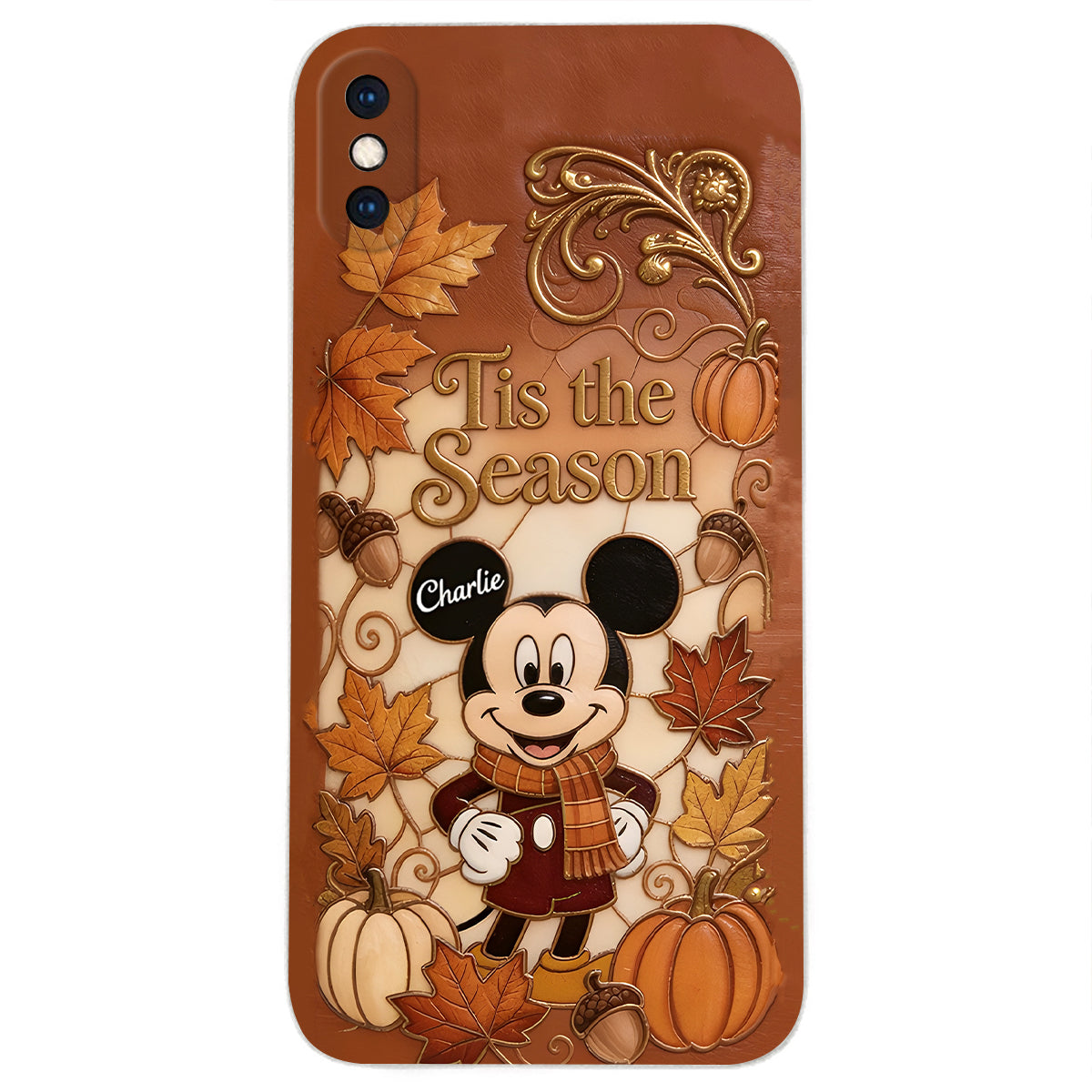 Autumn Cartoon Character - Personalized Mouse 3D Embossed Leather Phone Case