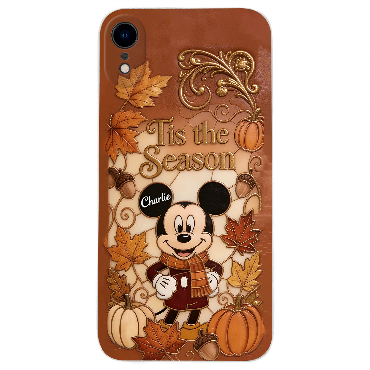 Autumn Cartoon Character - Personalized Mouse 3D Embossed Leather Phone Case