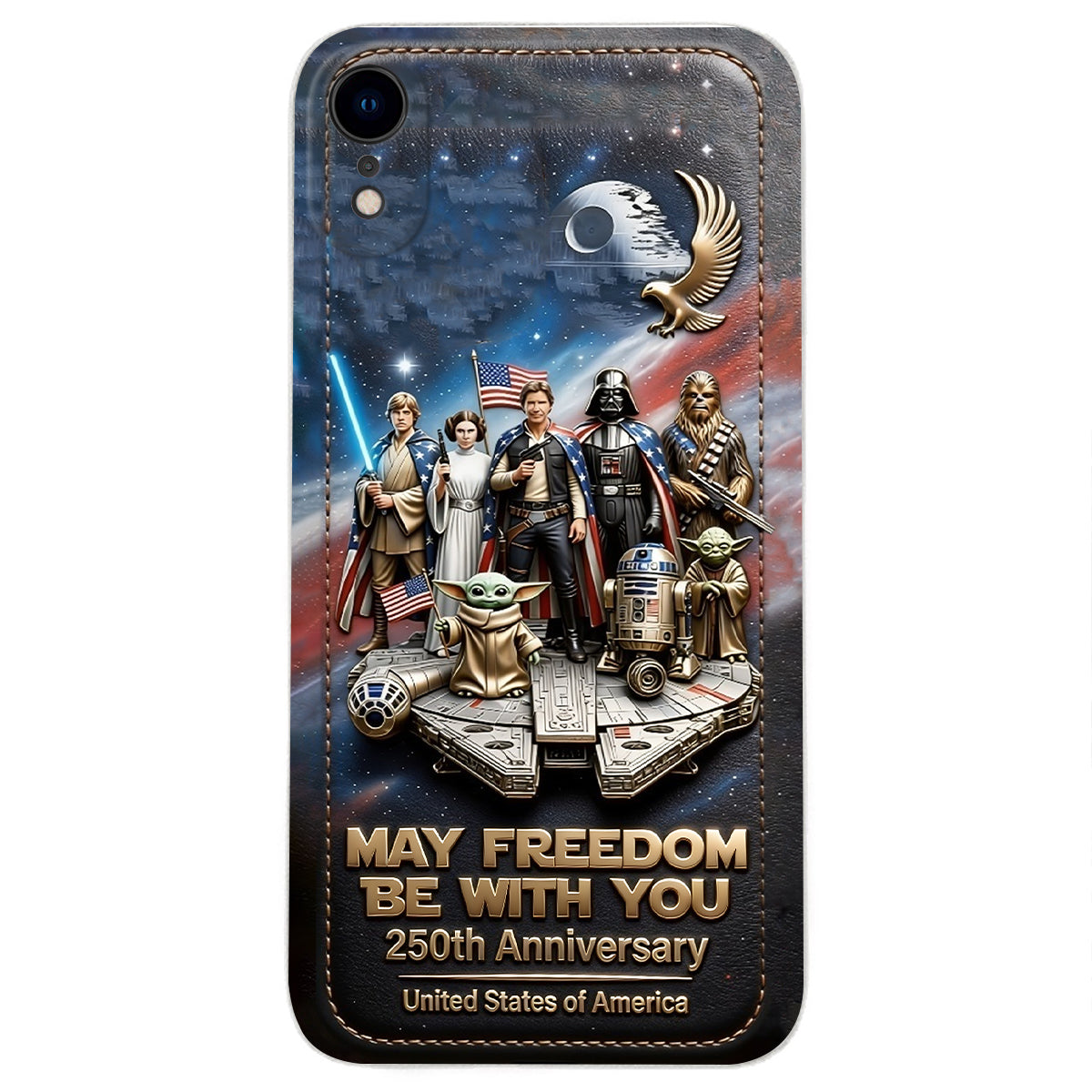 May Freedom Be With You - Personalized The Force 3D Embossed Leather Phone Case