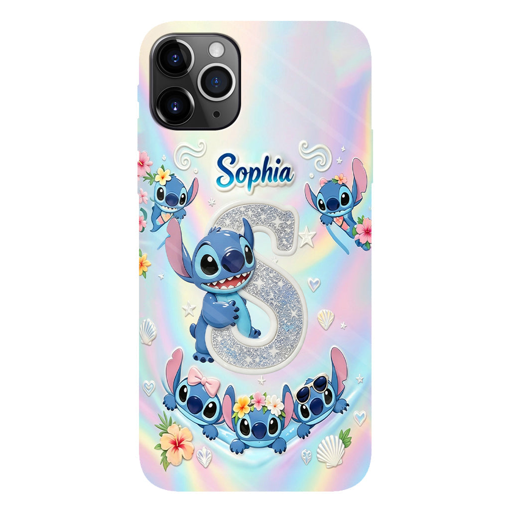 Cute Blue Alien With Letter - Personalized Ohana Full Print Phone Case