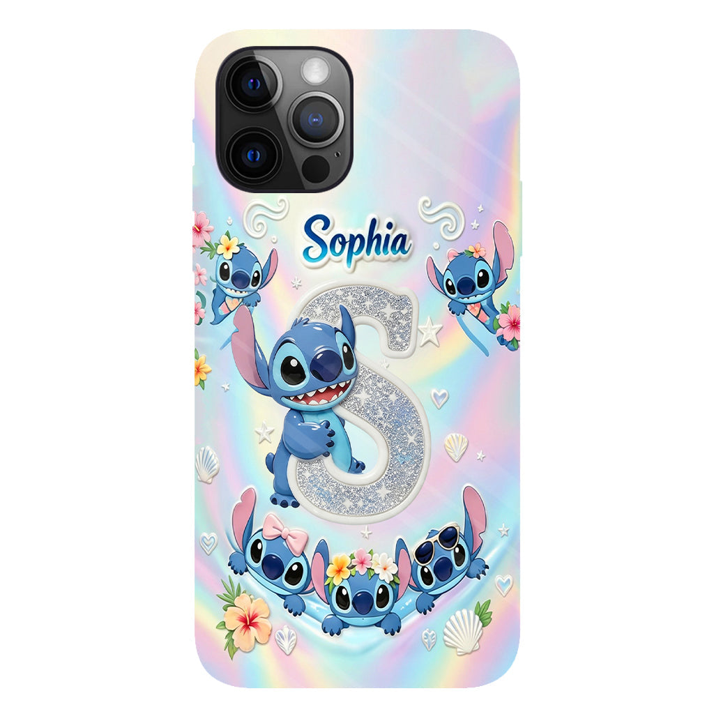 Cute Blue Alien With Letter - Personalized Ohana Full Print Phone Case