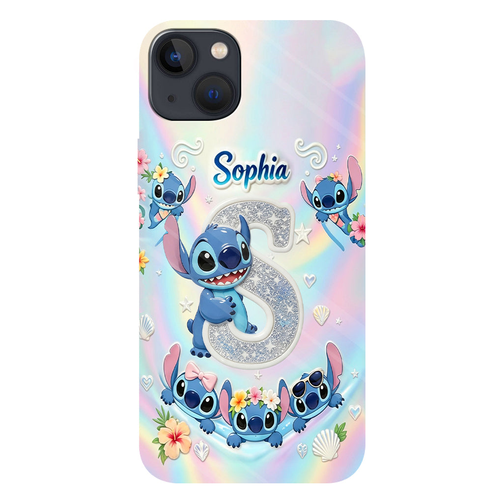 Cute Blue Alien With Letter - Personalized Ohana Full Print Phone Case