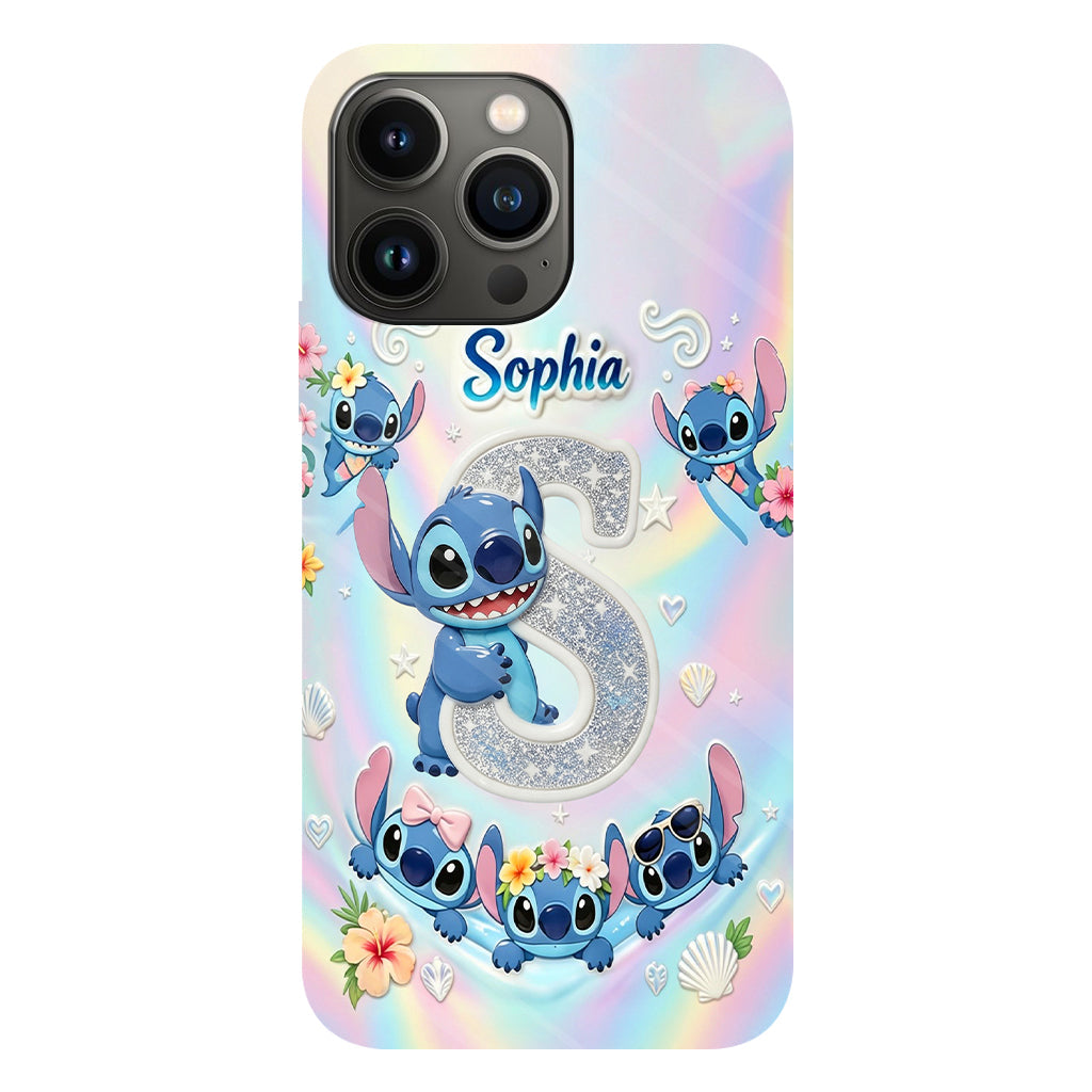 Cute Blue Alien With Letter - Personalized Ohana Full Print Phone Case