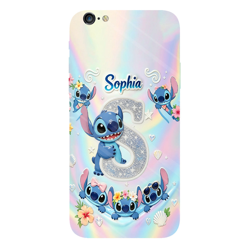 Cute Blue Alien With Letter - Personalized Ohana Full Print Phone Case