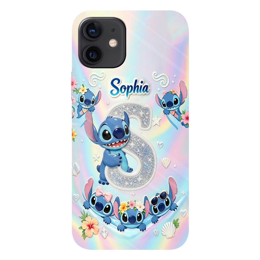 Cute Blue Alien With Letter - Personalized Ohana Full Print Phone Case