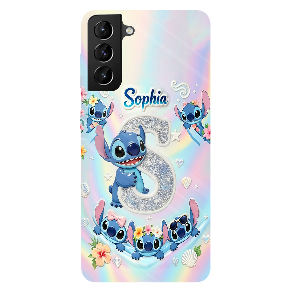 Cute Blue Alien With Letter - Personalized Ohana Full Print Phone Case