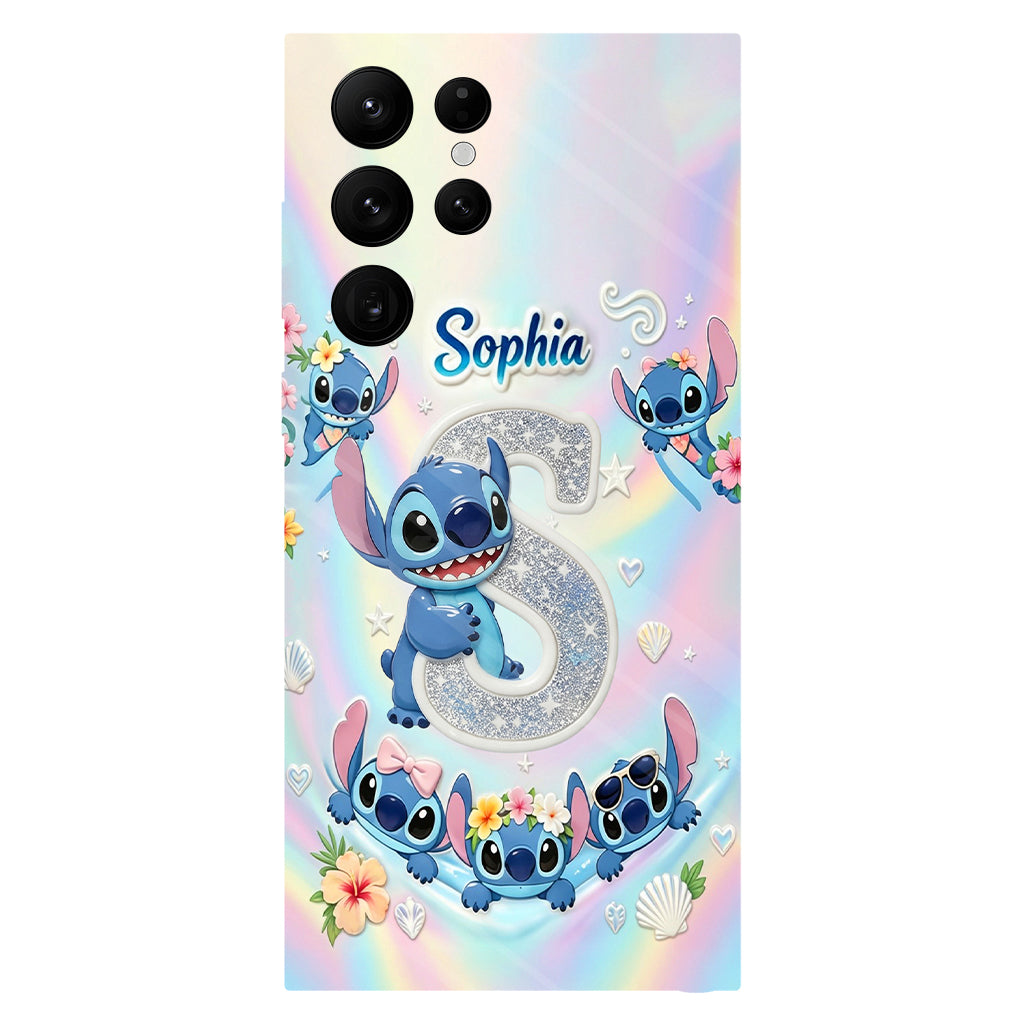 Cute Blue Alien With Letter - Personalized Ohana Full Print Phone Case