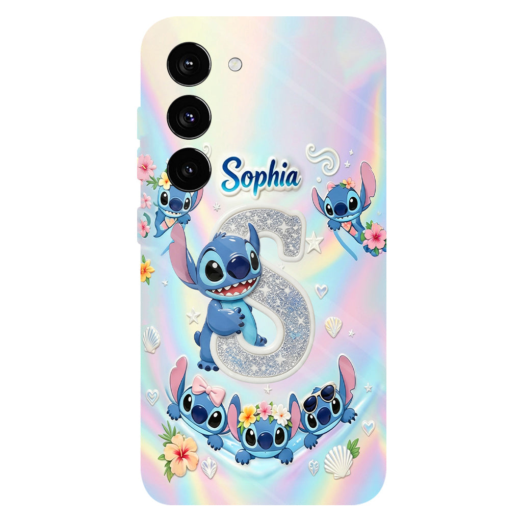 Cute Blue Alien With Letter - Personalized Ohana Full Print Phone Case