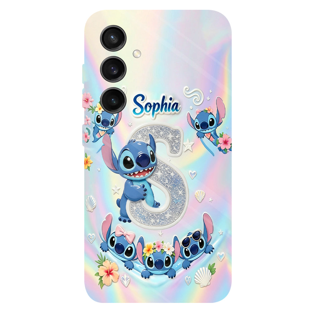 Cute Blue Alien With Letter - Personalized Ohana Full Print Phone Case