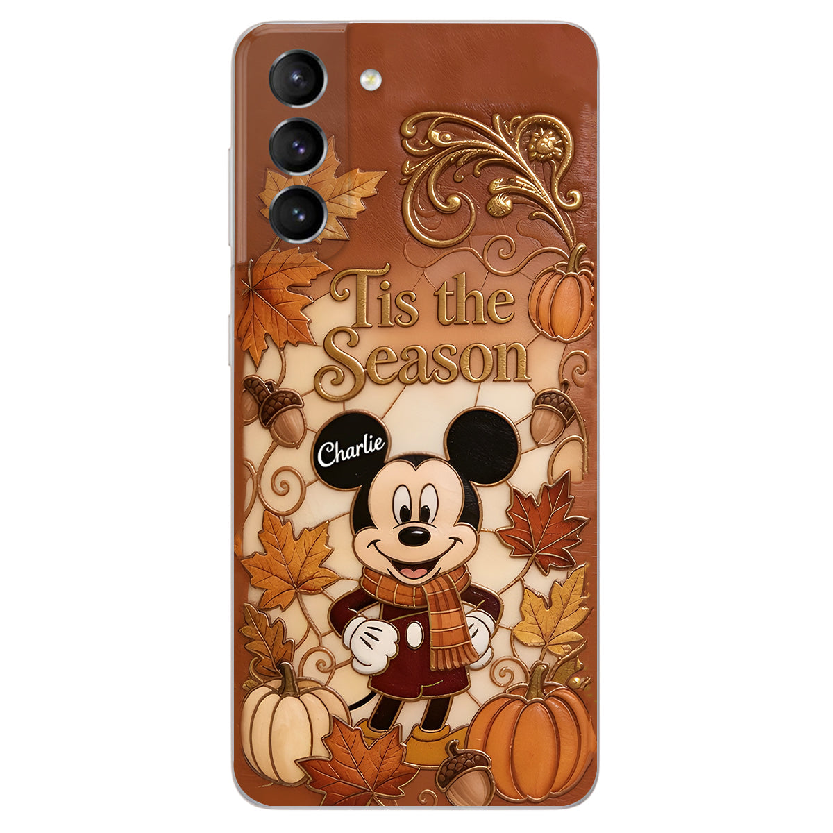 Autumn Cartoon Character - Personalized Mouse 3D Embossed Leather Phone Case