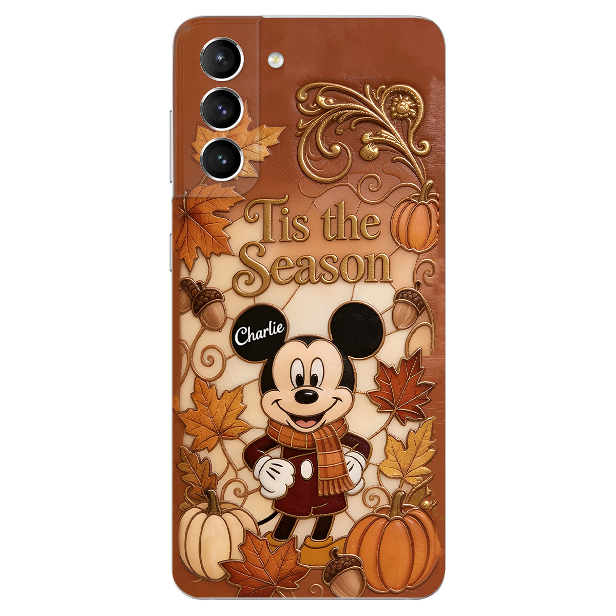 Autumn Cartoon Character - Personalized Mouse 3D Embossed Leather Phone Case